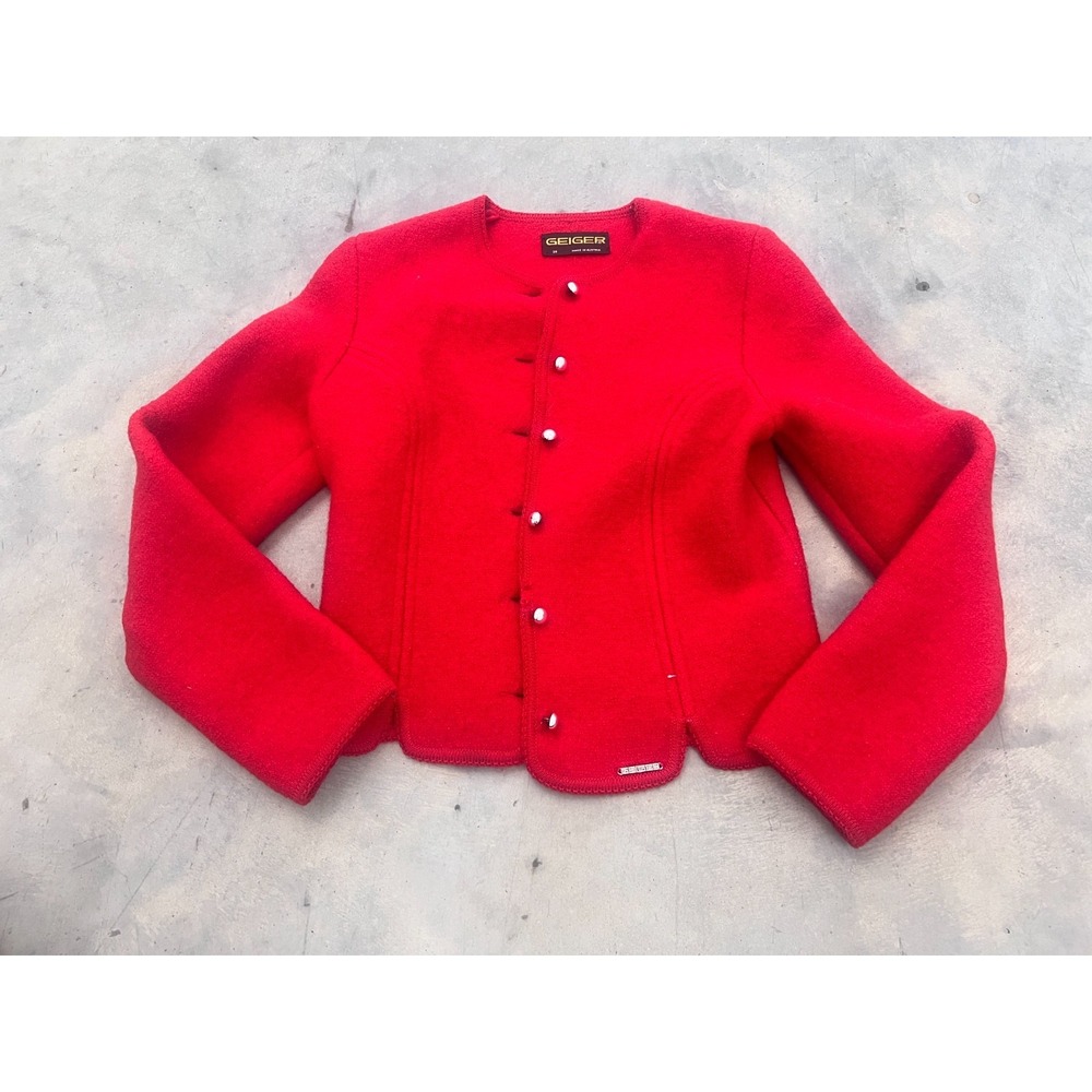 Vintage Geiger Cardigan Sweater Womens 38 Red 100% Pure Wool Tyrol Button Winter